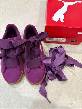 Puma Kids Purple Suede Sneakers with Gum Sole and Ribbon Laces